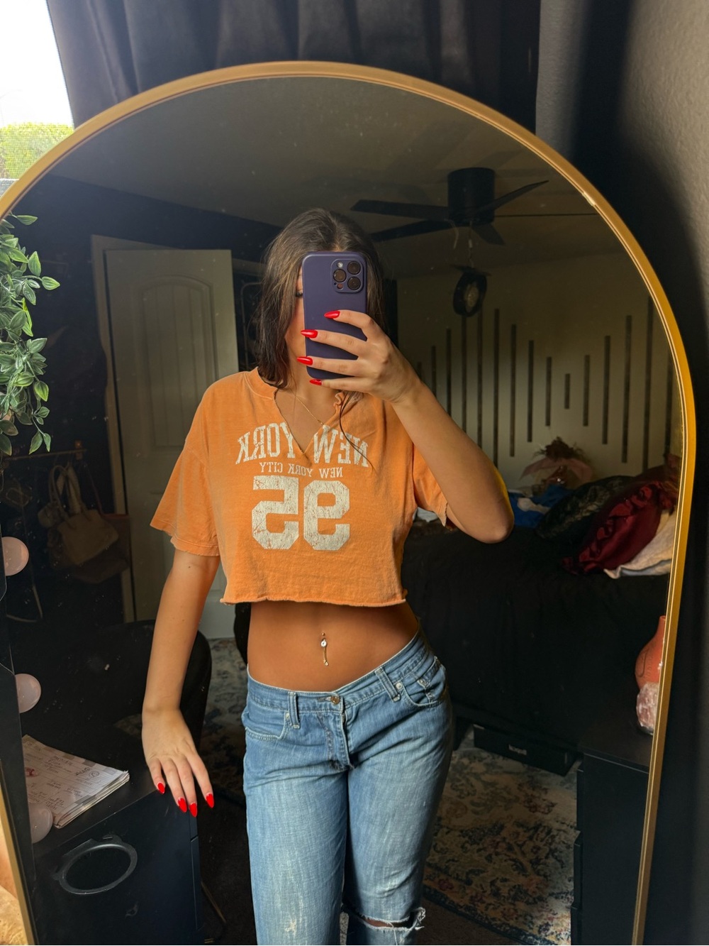 Orange Cropped Graphic Tee - New York 95
